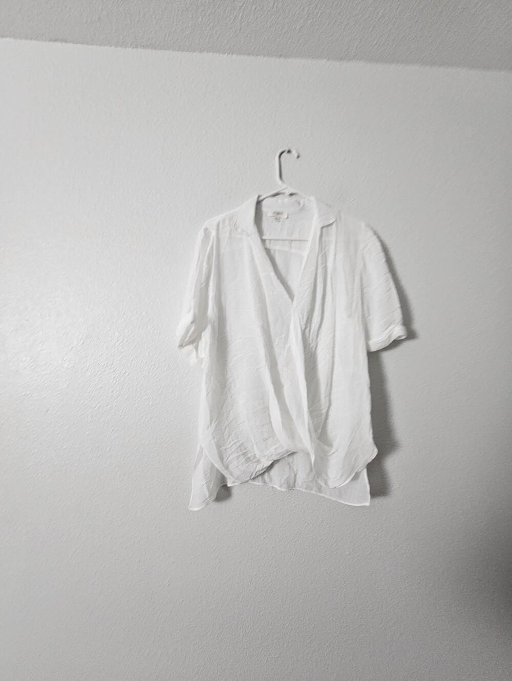 Umgee White Draped V-Neck Blouse Cotton Poly Sz M